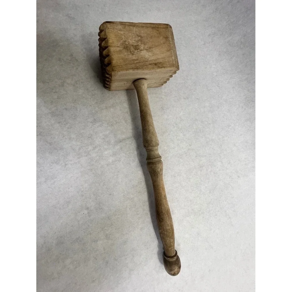 Vintage Wooden Meat Tenderizer Mallet Primitive Farmhouse Kitchen Tool 12 Inch